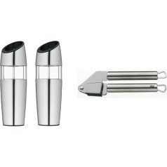 WMF Electric Tilting Mill Set 2 Pieces, 20 cm, Salt and Pepper Mill, Unfilled Cromargan, Stainless Steel Matt Glass, Ceramic Grinder and Garlic Press, 17.5 cm, Profi Plus Cromargan Stainless Steel