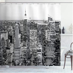 ABAKUHAUS New York Manhattan Landscape Shower Curtain with 12 Rings Set Waterproof Stemly Modern Colourfast and Mildew Resistant 175 x 180 cm Grey