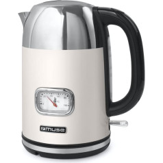 MUSE Stainless Steel Retro Kettle with Analogue Temperature Display, with Filter, Transparent Scale, 1.7 L Capacity, Automatic Shut-Off, Beige/Stainless Steel (MS-020 SC)