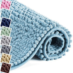 PERSIANO Bathroom Rug, Non-Slip, Soft, Absorbent, Non-Slip, Chenille, Modern Rug, Washable (Light Blue Ocean, 50 x 80 cm)