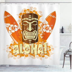 ABAKUHAUS Tiki Bar Shower Curtain, Hibiscus Flora, with 12 Rings Set, Waterproof, Stemy, Modern, Colourfast and Mildew Resistant, 175 x 200 cm, Light Yellow, Orange, Brown