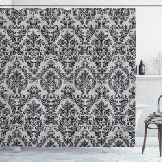 ABAKUHAUS Baroque Shower Curtain Vintage Lace Art Fabric Bathroom Decoration Set with Hooks 175x200cm Black and White