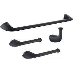 NEWRAIN 4-Piece Bathroom Accessory Set Black 64 cm Towel Rail Toilet Paper Holder Towel Ring Wall Mount Brass