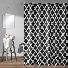 WedDecor Bathroom Shower Curtain Waterproof Mildew Free Mildew Resistant Heavy Duty 100% Polyester Washable and Wipe Clean with 12 Curtain Hooks Trellis Black 180x200cm