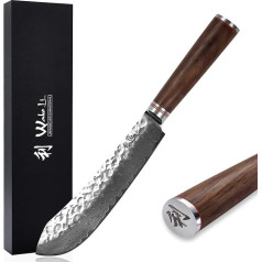 Wakoli Walnut Premium BBQ Block Knife with 20 cm Blade Made of 67 Layers of Genuine Damascus Steel with Walnut Wood Handle I Damascus Knife Kitchen Knife and Professional Chef's Knife