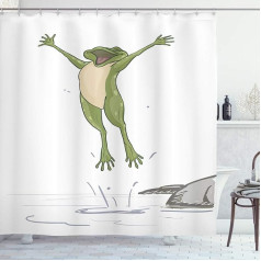 ABAKUHAUS Frog Shower Curtain, Happy Jumping Toad Humor, Fabric Fabric Bathroom Decoration Set with Hooks, 175 x 200 cm, Green Grey