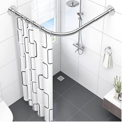 uyoyous Shower Curtain Rail L Shape, 304 Stainless Steel Shower Curtain Rod Corner, Adjustable Shower Rod Bath Rail Expandable for Bathroom (70-95 cm)