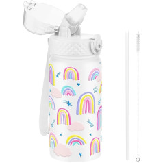 GOPPUS 420 ml/14 oz Children's Drinking Bottle Stainless Steel with Straw Leak-Proof Kanteen School Carbonated Drinking Bottle Suitable Water Bottle Nursery Toddler Bottle Insulated Bottle Boys Girls
