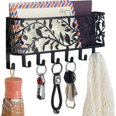 BELLE VOUS Wall Mounted Key Rack with Shelf and 7 Hooks - Decorative Letter Tray Wall - Rustic Key Storage Made of Metal for Home, Entrance, Hallway, Living Room & Entrance Room