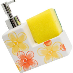 AERZETIX - C69351 - Refillable Liquid Soap Dispenser 13 x 6 x 17 cm + Sponge - Bathroom, Kitchen, Sink, Sink - Plastic and Ceramic - Colour Yellow and Orange