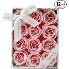 Mathilde m Box of 12 Roses in Disposable Soap Leaves Scented Pink