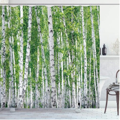 ABAKUHAUS Birch Shower Curtain, Fresh Summer Leaves, Water Opaque, Includes 12 Rings, Long-Lasting Bacteria and Mould Resistant, 175 x 200 cm, Black / Green