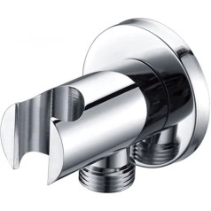 Kibath 424392 Bracket Base Hand Shower Holder with Water Connector for Wall Round Shape Finish Made of Brass, Polished Chrome
