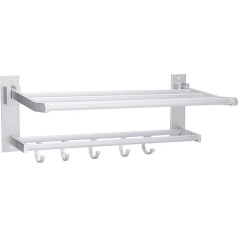 Natudeco Towel Rack, Wall Mounted Double Layer Bath Towel Holder, Foldable Aluminium Towel Holder, Storage Shelf, 40 cm, Home Bathroom Shelf, Storage Accessories