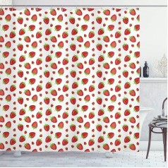 ABAKUHAUS Strawberry Shower Curtain, Delicious Strawberries, Fabric Fabric Bathroom Decoration Set with Hooks, 175 x 200 cm, Lime Green Vermilion Red