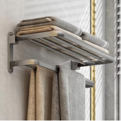 Towel Rail, Towel Rail with 2 Towel Rails, Wall Mounted Aluminum Bathroom Towel Rail, Grey, 60cm