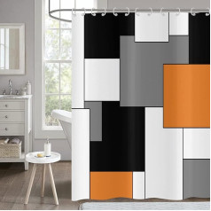 Hnmdmyi Shower Curtain, Orange, 180 x 200 cm, Grey Black and White Shower Curtains, Modern Geometric Decorative Bath Curtain, Waterproof Polyester Fabric, Washable Bath Curtain for Bathroom with Hooks