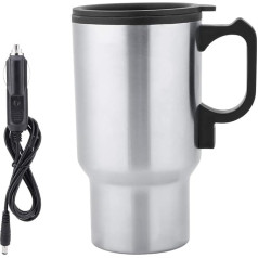 MOUMOUTEN Car Heating Cup, 450 ml 12 V Portable Stainless Steel Electric Car Kettle, Car Coffee Cup with Power Plug Kettle Pot Heated Water Cup for Hot Water, Coffee, Tea