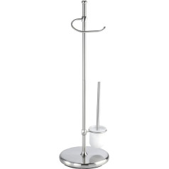 Wenko Adiamo 16831100 Toilet Roll and Brush Holder with Height-Adjustable Bracket 28x28x88 cm Matted Steel Free-Standing