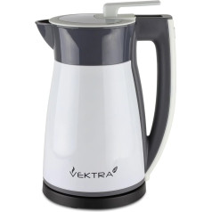 Vektra VEK-1502W Vacuum Insulated Environmentally Eco Friendly Easy Pour Cordless Kettle, 1.5 Litre, White