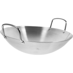 NUOBESTY 26 cm Double Handle Wok Stainless Steel Wok Frying Pan with Large Capacity Saute Pan Round Base Wok Multi-Purpose Stew Pan Works for Electric Gas Hobs