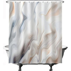 Ulticool Shower Curtain - Marble Waves Brown Sepia - 180 x 200 cm - Washable - Anti Mould - with 12 Rings - White Beige