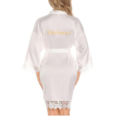 Aranmei Women's Lightweight Satin Dressing Gown Short V-Neck 3/4 Sleeve Bathrobe Bridesmaid Robe with Belt Silk Kimono Sleepwear, 50697 pink-with letter