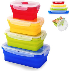 Yeswell Foldable Bowl, Pack of 4 Silicone Food Storage Boxes with Lid, Food Storage Containers, Camping Lunch Boxes, Folding Bowl, Airtight Storage Container for Kitchen, Picnic, Hiking, School