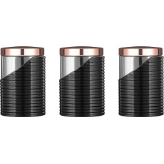 Tower Küchen-Behälter, 11,6 x 11,6 x 17 cm, 3 Stück, Edelstahl, Schwarz und Rotgold, Linear Set of 3 Canisters, Stainless Steel, Rose Gold/Black, 11.6 x 11.6 x 17 cm