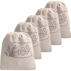 Linen Bread Bags, Reusable, with Drawstring, Large, Unbleached, Bags for Bread, Baguette, Homemade Bread and Other Foods, Also Fruit and Vegetable Bags, (30 x 40 cm), Set of 5