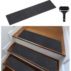 cocofy Stair Mats Modern Set of 15 75 x 20 cm Large Felt Self-Adhesive Stair Mats Indoor 15 Pieces Carpet Stair Treads Stair Carpet Self-Adhesive Stair Carpet Dark Grey Anthracite