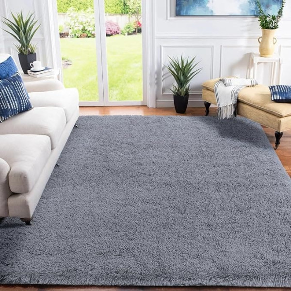 XSIVOD High Pile Living Room Rug, Bedroom Bed Rug, Modern Shaggy Fluffy Soft Rugs for Children's Room, Non-Slip Underside Washable Rug, 140 x 200 cm, Grey
