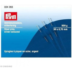 Prym 024263 Pins, 0.70 x 30 mm, Silver, 500 g, Cardboard Box