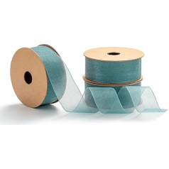 MORSUNBELA Petrol, Organza Ribbon, Gift Ribbon, Wide Decorative Ribbon, Wedding Organza Silk Ribbon, 25 mm x 9 m, Blue
