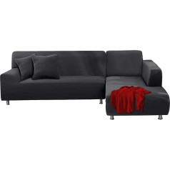 Figooo Sofa Cover, L Shape, 2-Piece Cover, Left, Right Part, Stretchy, with 2 Cushion Covers, Removable, Universal, Elastic Couch, Sofa Cover, for Corner Sofa, for 2 + 3 Seater, Dark Grey