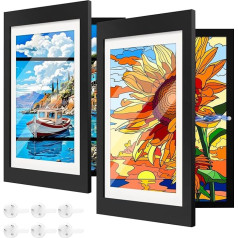 Litthing Pack of 2 Children's Art Frames Hinged DIN A4, Front Opening Artwork Wooden Picture Frames for Children's Drawings Children's Art Projects for School Home or Office 24 x 32 cm