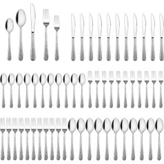 Joyfair Cutlery Set for 12 People, 60-Piece Stainless Steel Hammered Cutlery Set with Knife, Fork Spoon, Elegant Cutlery for Home/Party/Restaurant, Highly Polished & Dishwasher Safe