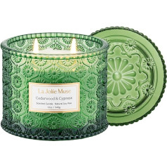 LA JOLIE MUSE Scented Candles in Glass, Cedar Wood & Cypress Candle, Large 2 Wick Soy Candle, Holiday Candle Gift, Gift for Women & Men, Over 60 Hours Burning Time, 340 g