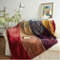 ele ELEOPTION Chenille Throw Blanket Jacquard Tassels Throw Blanket Sofa Chair Cover Decorative for Bed Couch Armchair Folk Tribal Pattern
