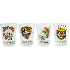 Silver Buffalo Ed Hardy Animals Mini Glass Set, 42.5 ml, Set of 4