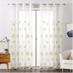 MIULEE Sheer voile floral embroidery curtains with eyelets, transparent curtain, 2 pieces, eyelet curtain, gauze, pair scarves, window curtain for living room, bedroom, set of 2