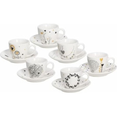 Tognana IR685345563 Espresso Cup with Saucer, Porcelain, Set of 6, 80 cubic centimeters
