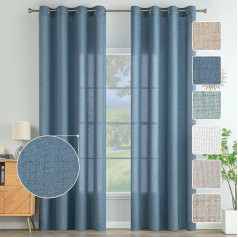 MIULEE Living Room Curtains, Linen Look Eyelet Curtain, Boho Curtain with Eyelets, Semi-Transparent Linen Curtain, Set of 2, H x W 245 x 140 cm, Blue