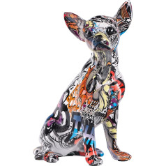 orenm Colorful Chihuahua Statue Modern Graffiti Art Multicolor Dog Figurine Resin Home Decor Splash Paint Animal Sculpture Ornament Puppy Figurine Modern Home Office Desktop Decoration