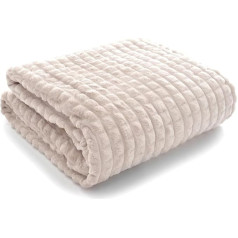 FEBE Cuddly Blanket, White, 220 x 200 cm, Fluffy Bedspread, Fleece Blanket, Flannel Blanket, Sofa Blanket for Couch, Blanket, Reversible Blanket as Sofa Throw or Living Room Blanket