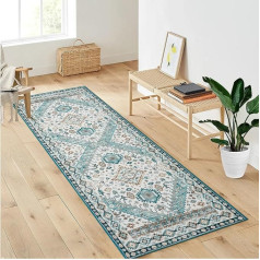 LuxFocus Vintage Runner Rug, Extra Long Rug, Hallway Corridor Rug, Low Pile, Machine Washable Kitchen Rug, Non-Slip, Foldable Runner, Dirt-Repellent, Grey, 60 x 230 cm