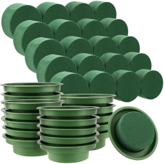 JEUIHAU 20 Pieces 4.6 Inch Wet Cylinder Tray Flower Foam with Bowl Round Flower Foam Block with Tray DIY Flower Arrangement Set for Weddings Florists Floral Arrangements