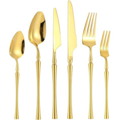 GMAXT Cutlery Set for 6 People, 36-Piece Refined Stainless Steel Cutlery Set, Cutlery Including Knife/Fork/Spoon/Steak Knives, Mirror Polished, Dishwasher Safe (Gold)