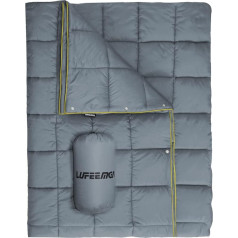 LUFEEMGA Ultralight Camping Blanket 196 x 137 cm Warm Waterproof Down Cotton with Buttons Travel Blanket Winter Suitable for Office Home Travel 600 g (Grey)