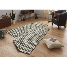 NORTHRUGS Indoor and Outdoor Rug Nice 80 x 250 cm - Reversible Rug Weatherproof Modern Geometric Pattern Runner for Balcony Patio Garden Conservatory Living Room Rug Waterproof in Black Cream